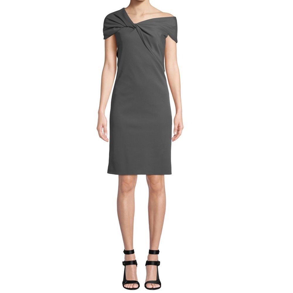Helmet Lang Gray Twist Neck Ribbed Dress Large NWT - Picture 2 of 13